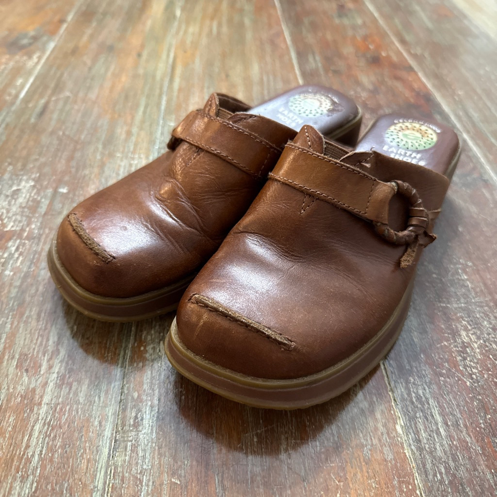 Earth Shoe Brown Leather Clog Mules Size 6 Womens